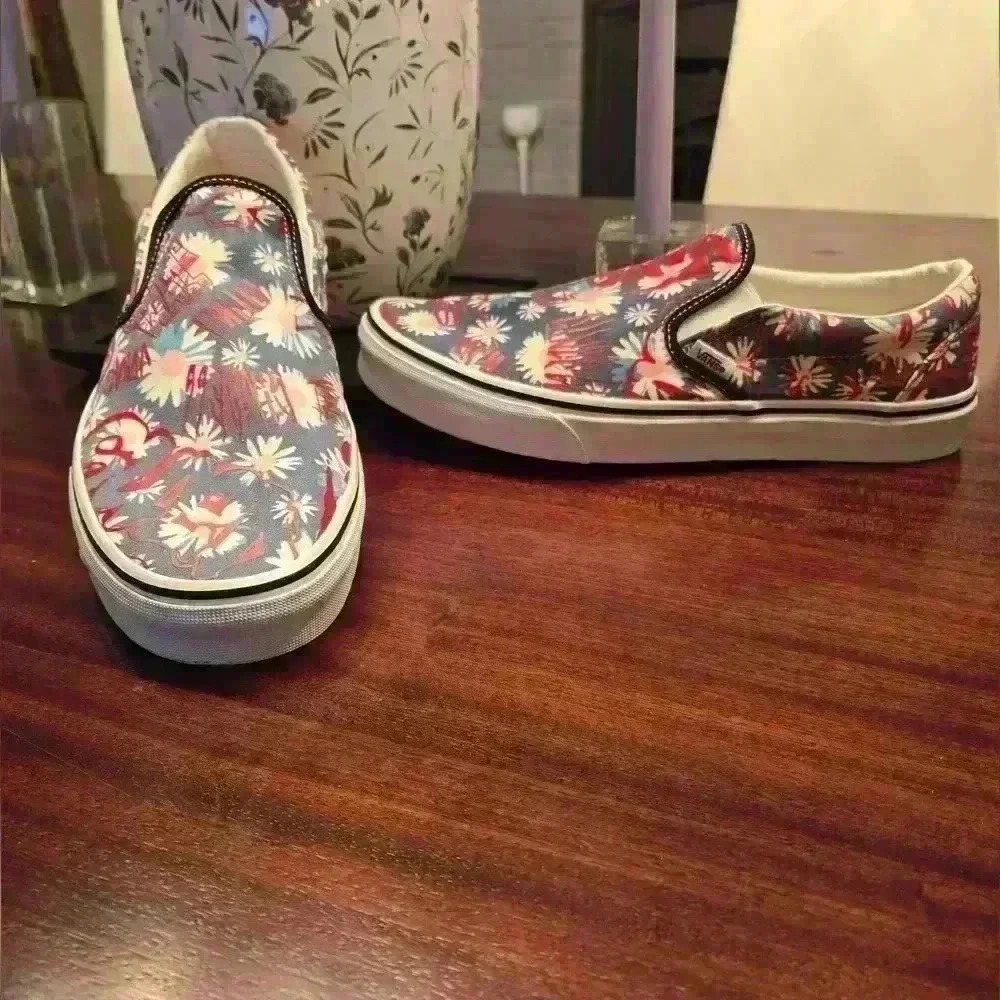 Vans Mens Slip On Shoes Classic Crew Floral Blue Low Top Size 10